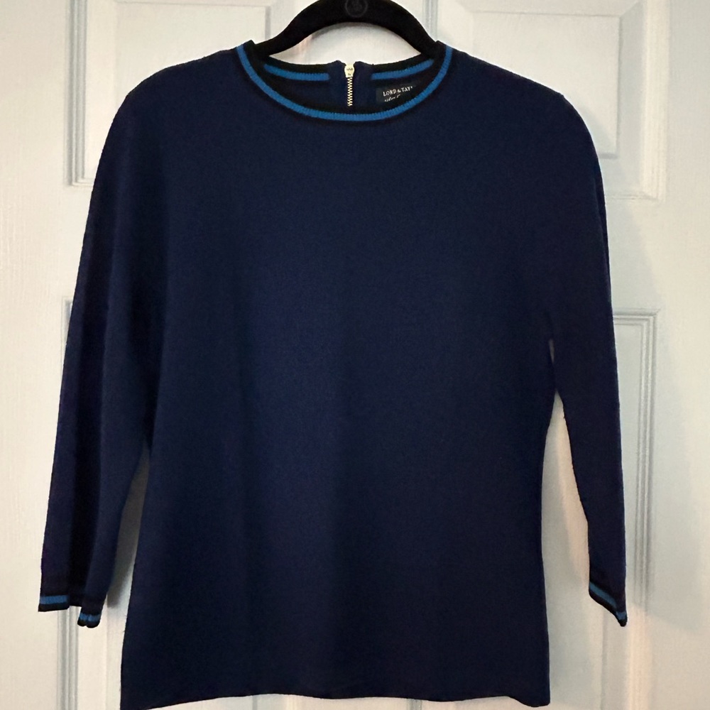 Lord & Taylor brand soft merino wool navy sweater, size small.